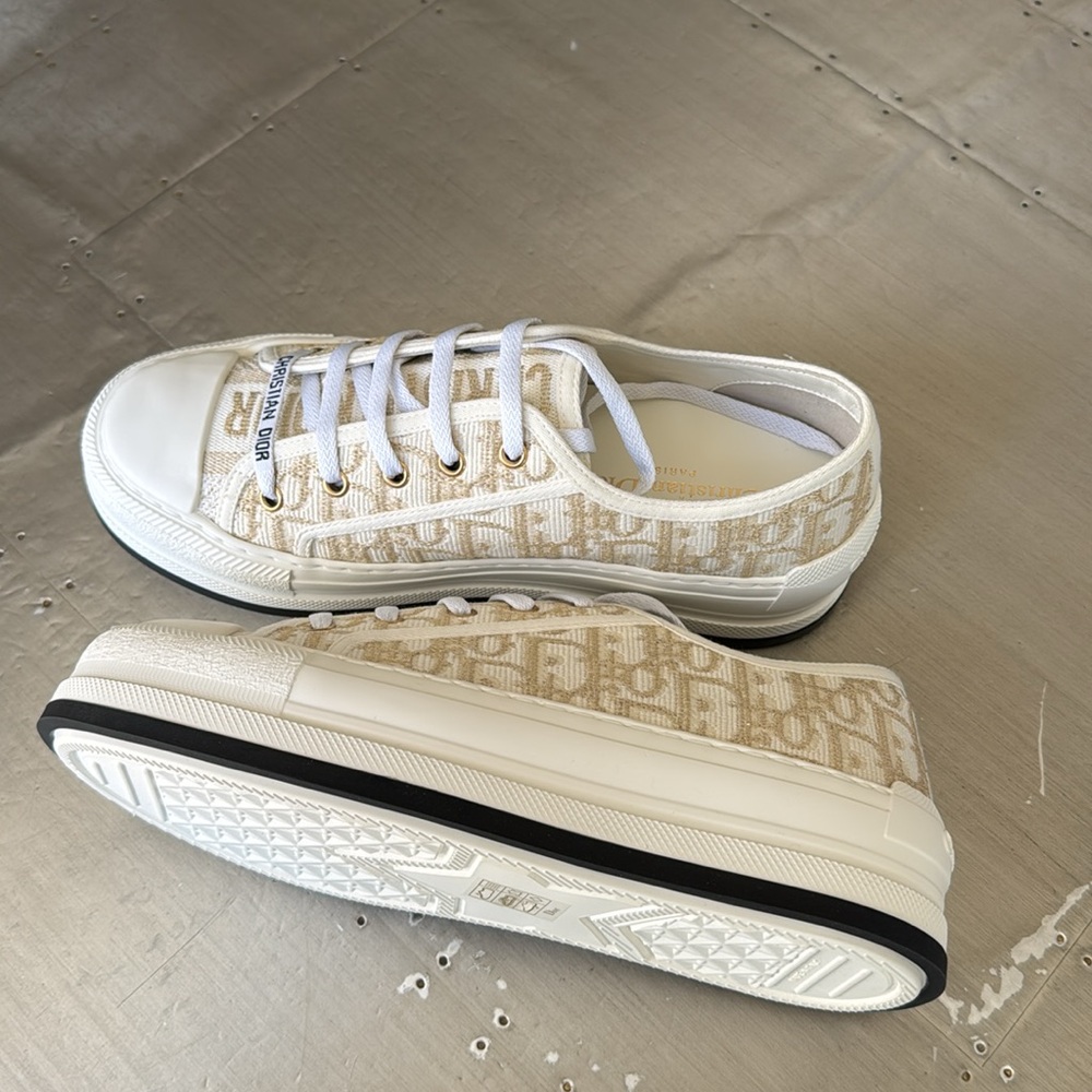 Christian Dior platform gold metallic logo sneaker trainers flats sz 39 with box - Picture 4 of 10